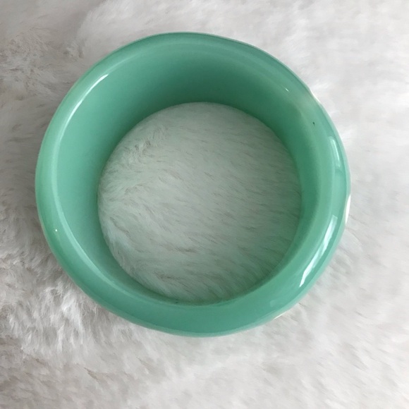 Vintage Chunky Bangle Bracelet Polka Dots green teal white - Picture 3 of 10